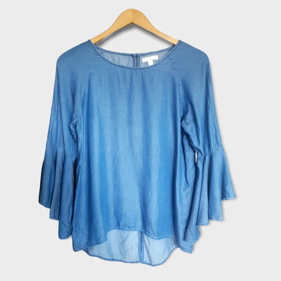 LC Lauren Conrad Boho Bell Sleeve Split Back Tencel Blouse, Size Small - Picture 1 of 6